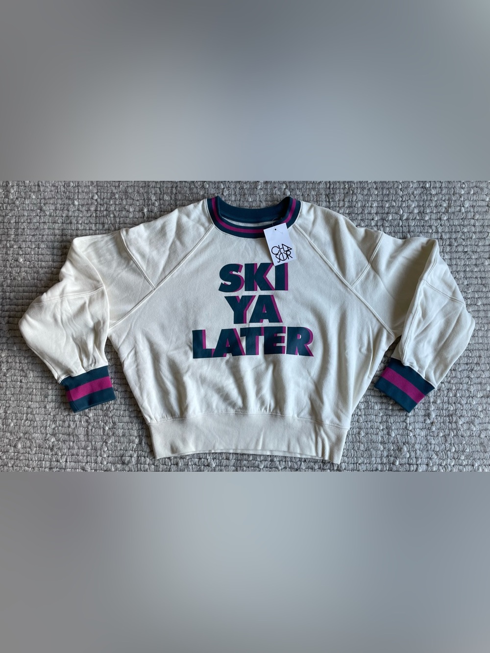 Ski Ya Later Women's Graphic Sweatshirt - Cream with Navy & Pink Trim